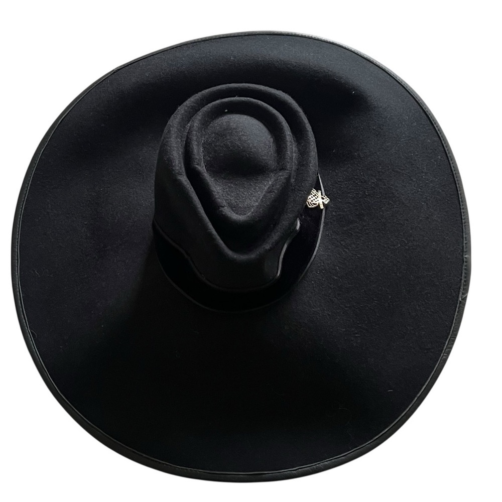 Henri Bendel Black Hazel Wide Brim 100% Wool Hat NWT One Size - Picture 3 of 8